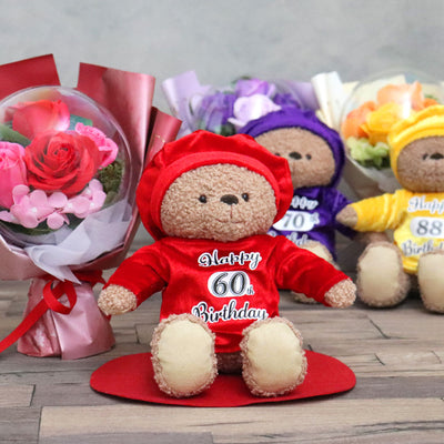 Birthday gift set teddy bear & soap flower bouquet